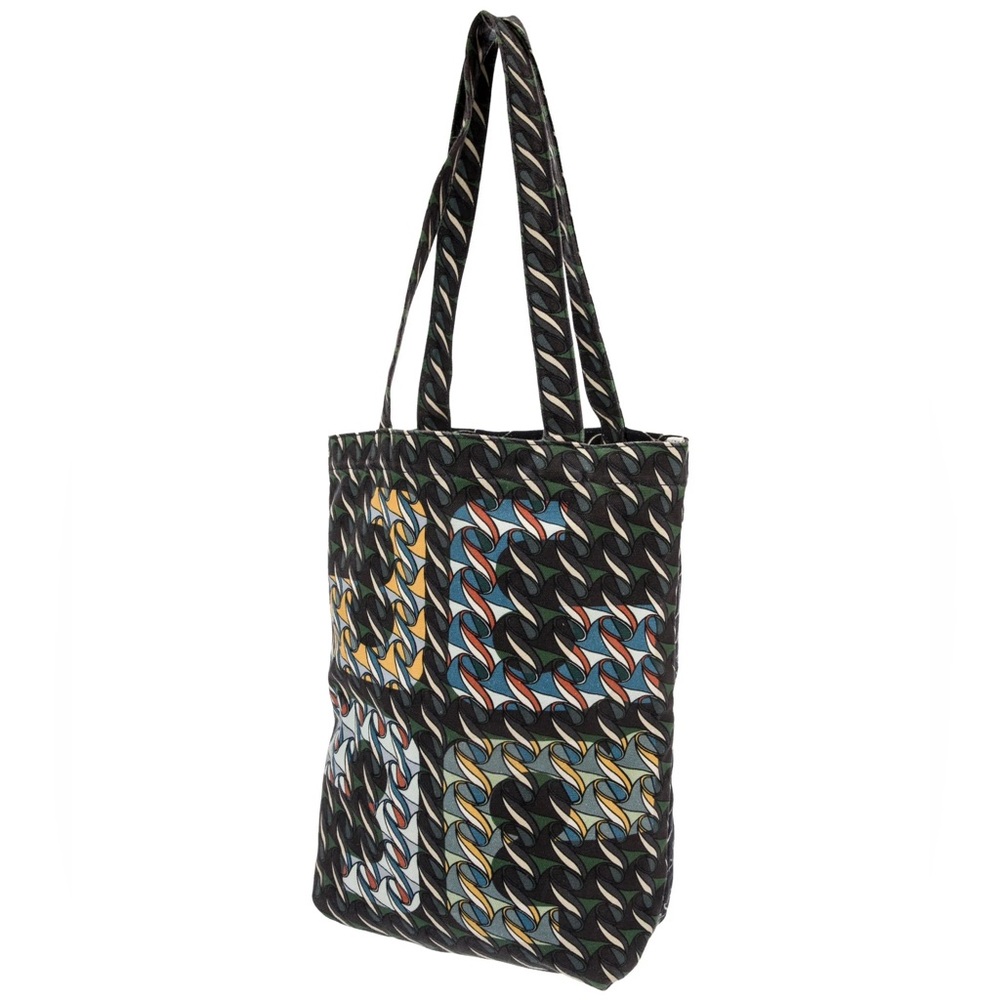 Tory Burch Printed Canvas Open Tote Curly Ribbon Swan Black- NWOT - Picture 3 of 12